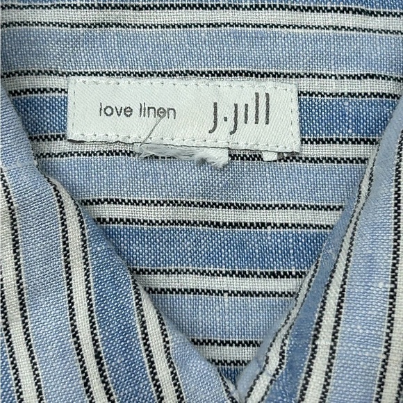 J. Jill Love Linen Light Blue White Striped Button Down Long Sleeve Dress Sz Sm - Picture 5 of 10